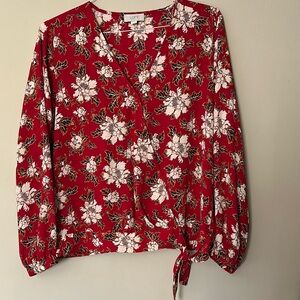 LOFT Women's Floral Red Wrap Top Sz M